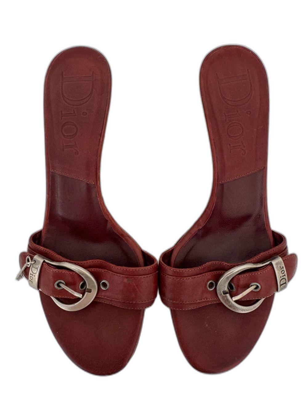 Dior Vintage Dark Red Leather Open Toe Charm Heels Y2K Western EU 36 Authentic